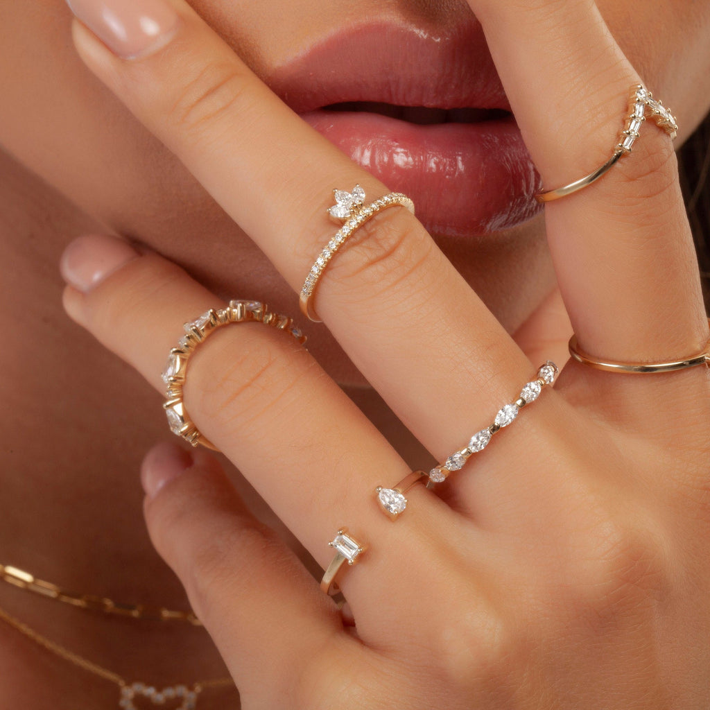 Diamond Cuff Ring / 14k Gold Pear and Baguette Diamond Cuff Band / Diamond Stacking Ring / Anniversary Gift / Diamond Gift Ideas