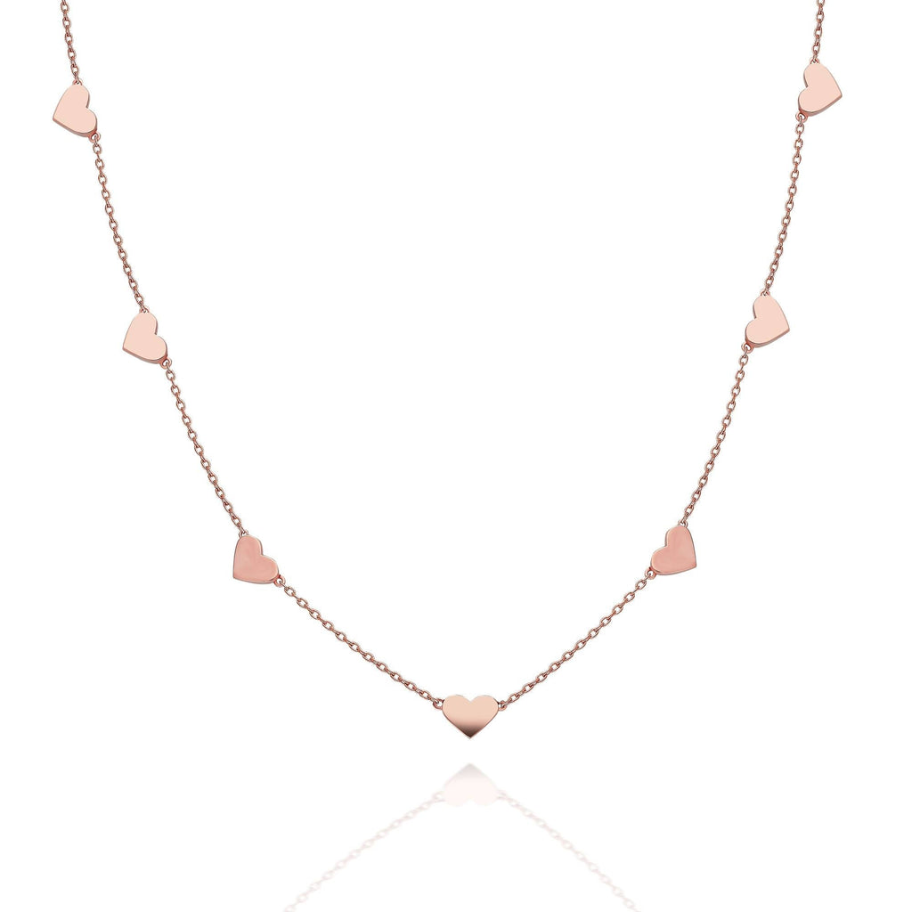 Heart Station Necklace / 14k Gold Heart Station Necklace / Dainty Heart Necklace / Minimalistic Heart Necklace / Bridal Gift