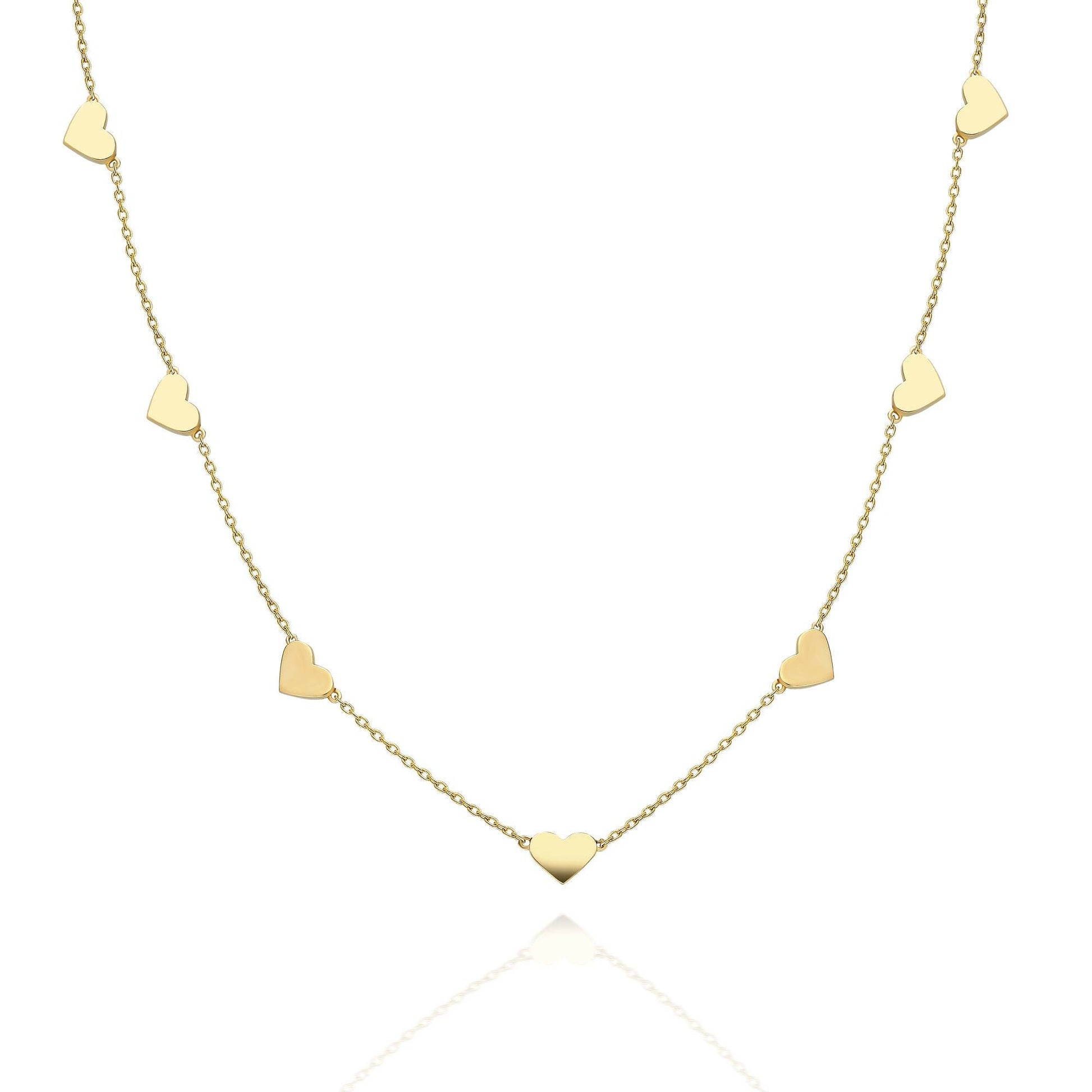Heart Station Necklace / 14k Gold Heart Station Necklace / Dainty Heart Necklace / Minimalistic Heart Necklace / Bridal Gift