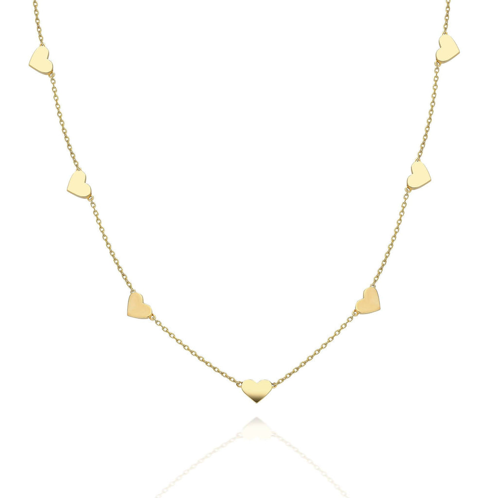 Heart Station Necklace / 14k Gold Heart Station Necklace / Dainty Heart Necklace / Minimalistic Heart Necklace / Bridal Gift