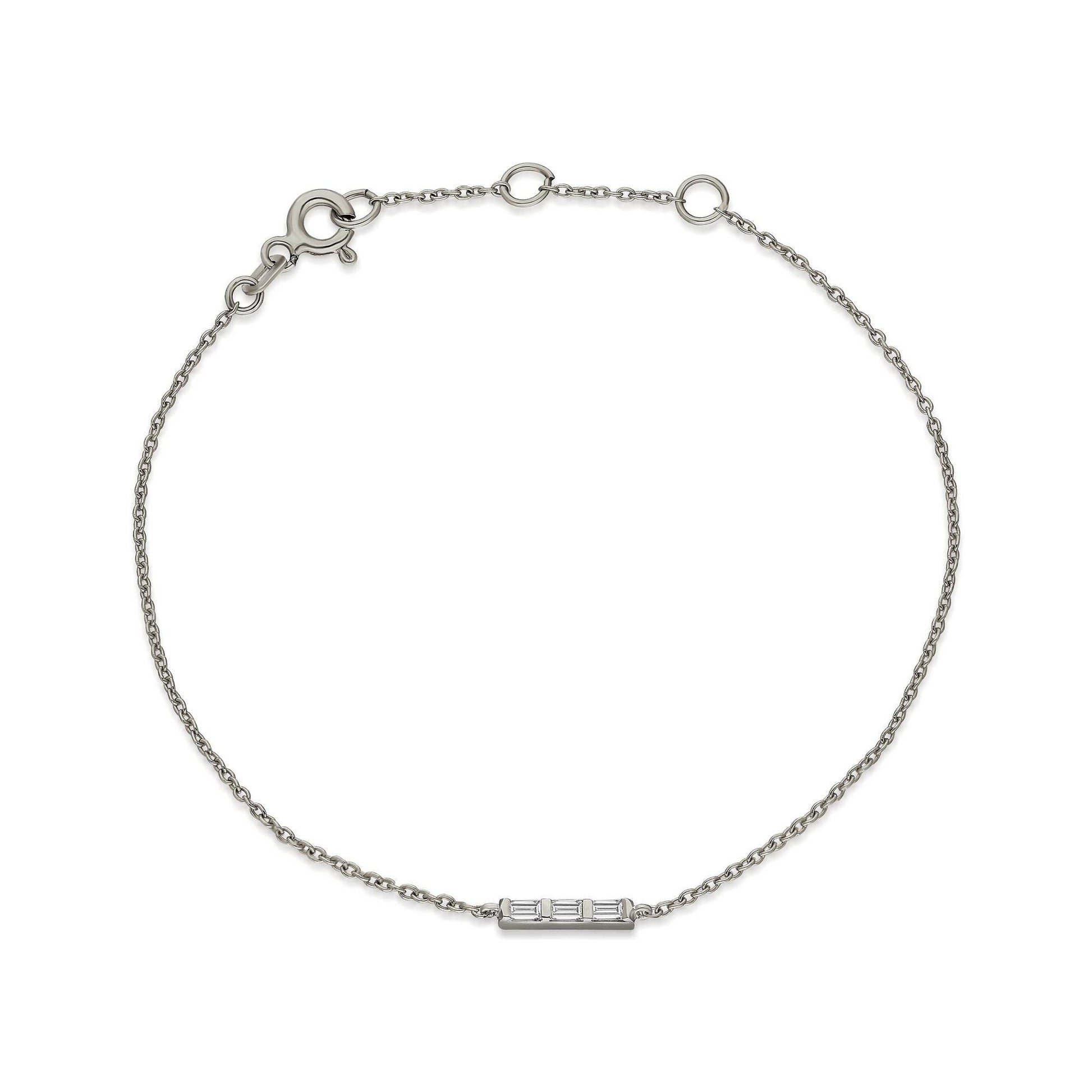 Diamond Bar Bracelet / 14k Gold and Baguette Diamond Bar Bracelet / Dainty Diamond Bracelet / Holiday Gift