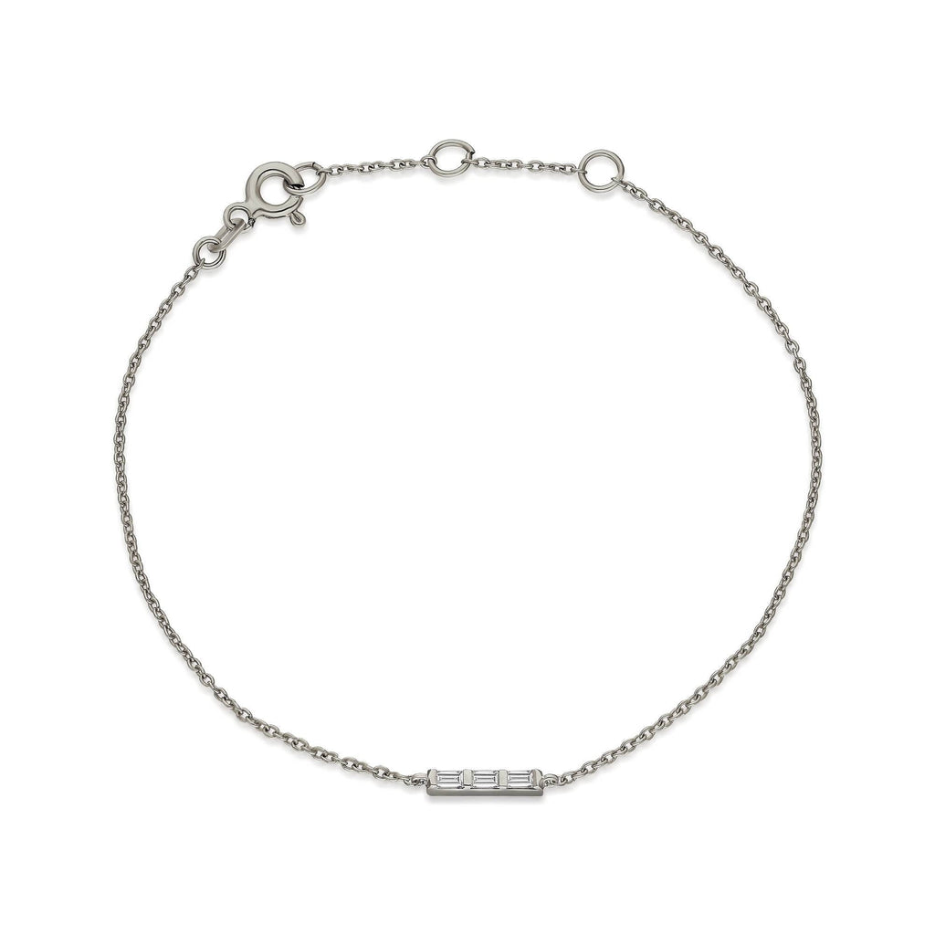 Diamond Bar Bracelet / 14k Gold and Baguette Diamond Bar Bracelet / Dainty Diamond Bracelet / Holiday Gift