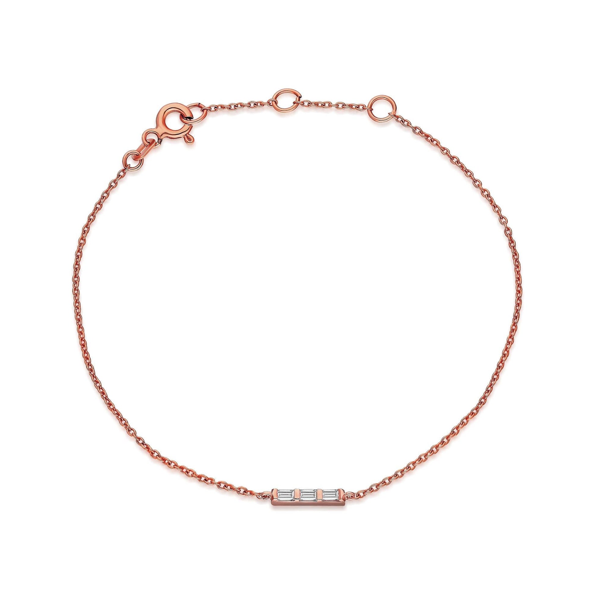 Diamond Bar Bracelet / 14k Gold and Baguette Diamond Bar Bracelet / Dainty Diamond Bracelet / Holiday Gift