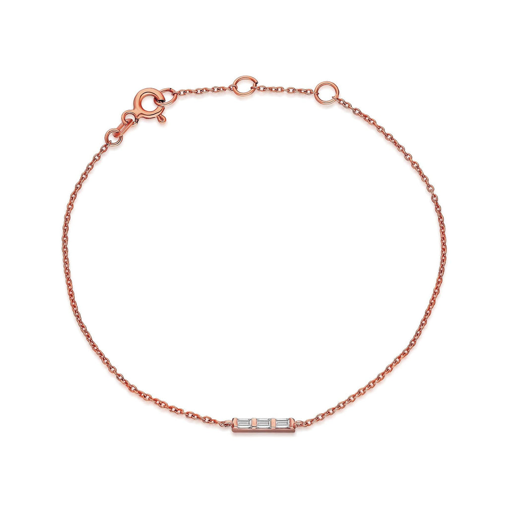 Diamond Bar Bracelet / 14k Gold and Baguette Diamond Bar Bracelet / Dainty Diamond Bracelet / Holiday Gift
