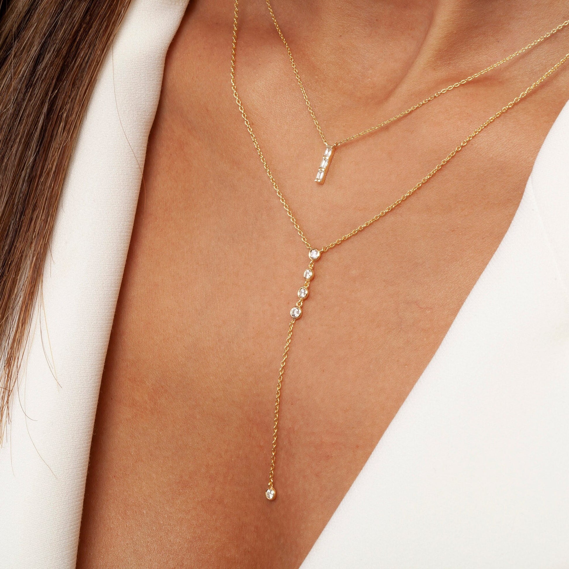 Diamond Bar Necklace / 14k Gold or Silver Horizontal Diamond Bar Necklace / Diamond Necklace / Diamond Birthday Gift / Diamond Gift Ideas