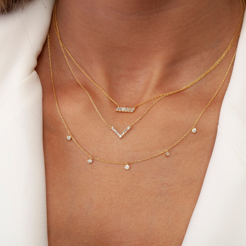 Baguette Diamond Chevron Necklace