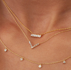 Tilted Baguette Bar Necklace / 14k Gold Baguette Diamond Bar Necklace / Tilted Baguette Diamond Necklace / Dainty Diamond Necklace