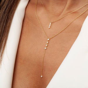 Diamond Lariat Necklace / 14kGold and Diamond Lariat Necklace / Dainty Lariat Necklace / Diamond Statement Necklace / Bridal Gift /