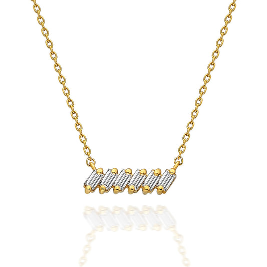 Tilted Baguette Bar Necklace / 14k Gold Baguette Diamond Bar Necklace / Tilted Baguette Diamond Necklace / Dainty Diamond Necklace