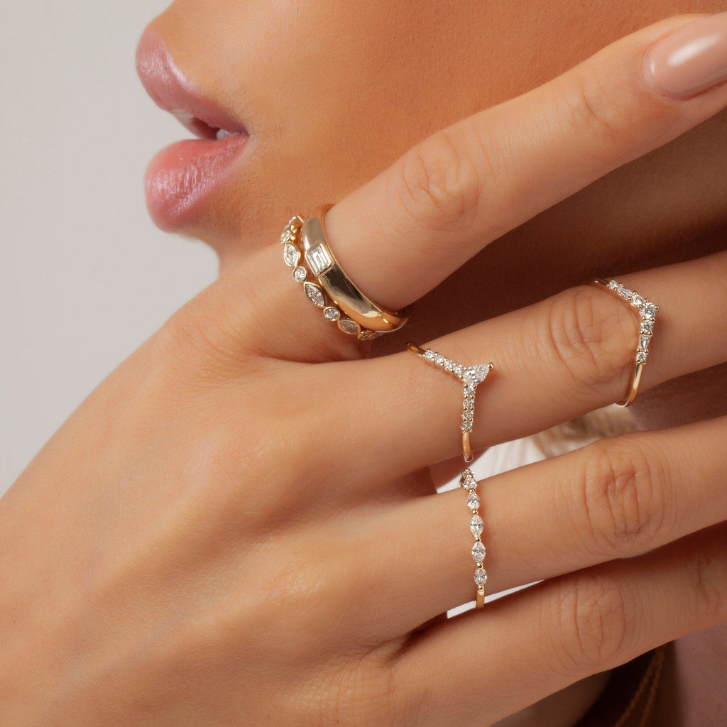 Diamond Stacking Ring / 14k Gold Emerald Cut Diamond Wedding Ring / Anniversary Ring / Stacking Ring / Bridal Gift / Birthday Gift