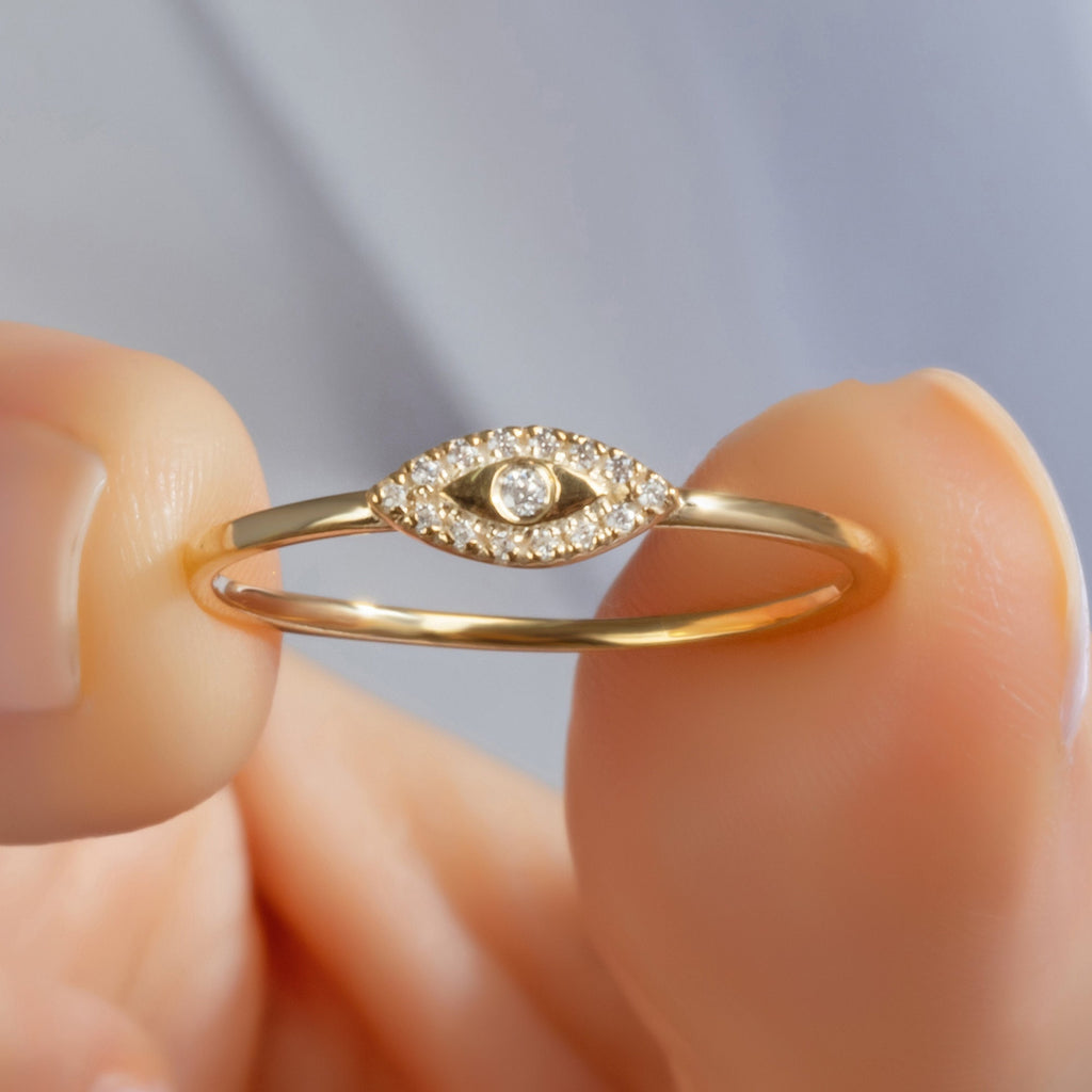 Diamond Evil Eye Stacking Ring
