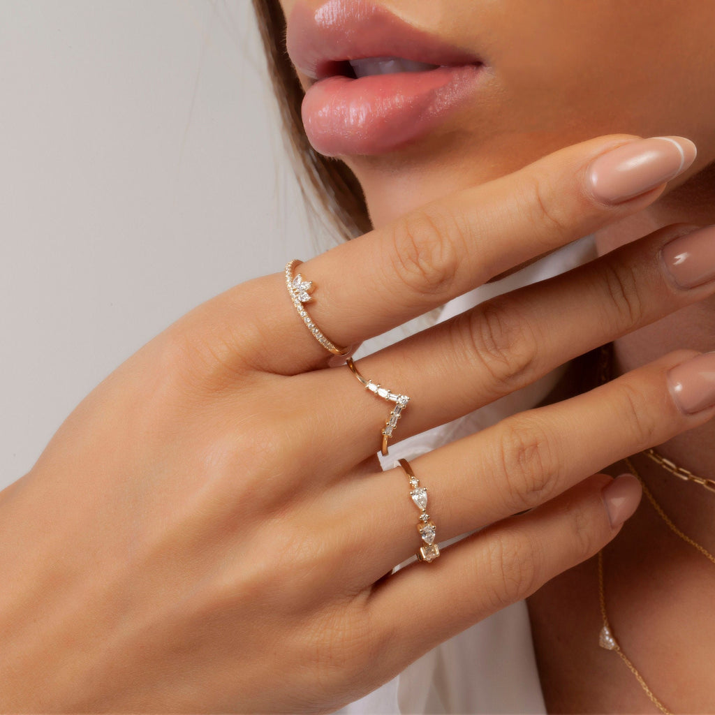 14k Marquise and Round Diamond Wedding Band / Engagement Ring / Stacking Ring / Crown Diamond Ring/ Bridal Gift / Contour Nesting Ring