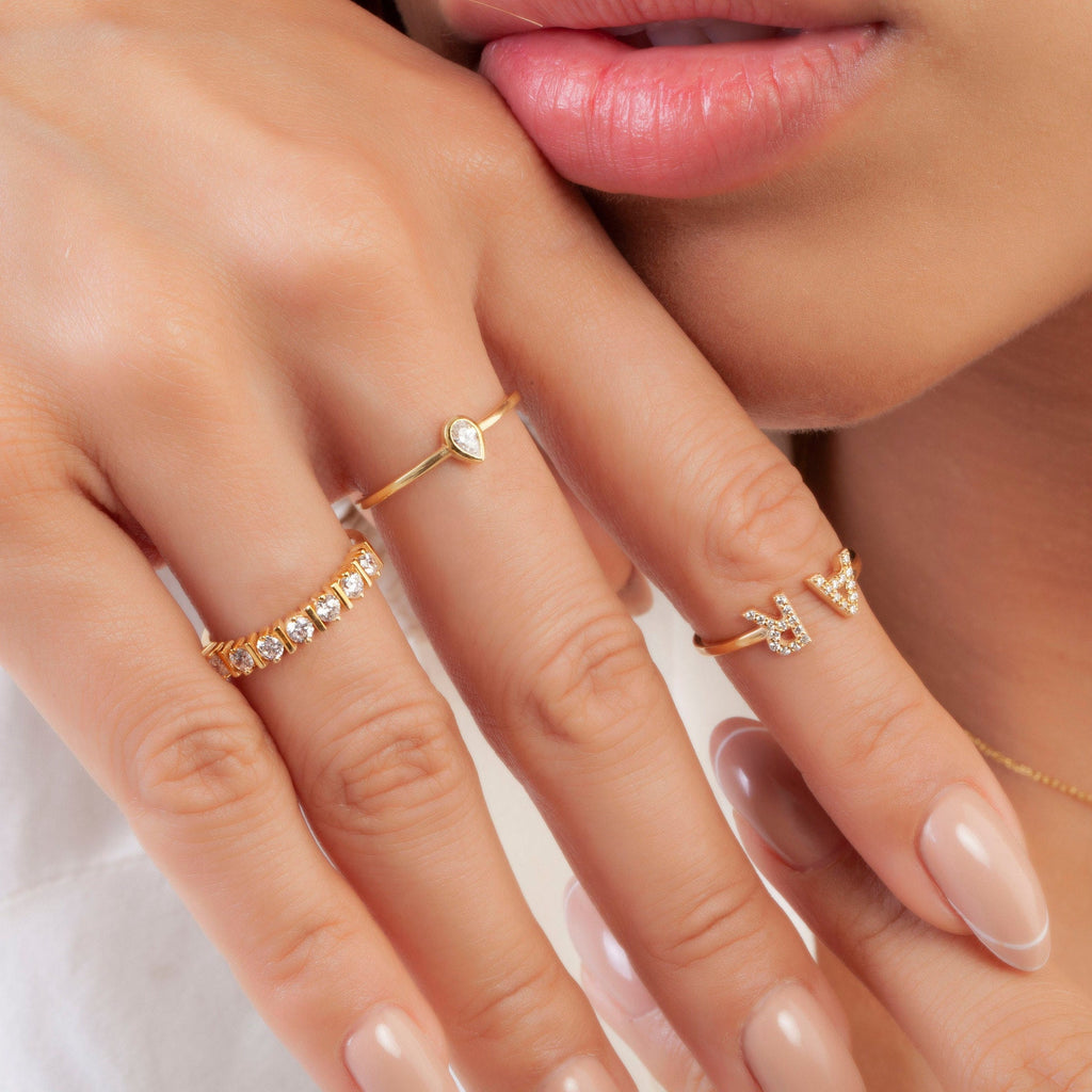 Solitaire Pear Diamond Stacking Ring