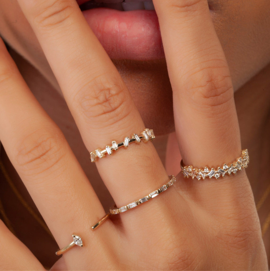 Baguette Diamond Stacking Ring, 14k Solid Gold Wedding Band, Minimalist Engagement, Dainty Ring, Bridal Ring, Anniversary Birthday Gift