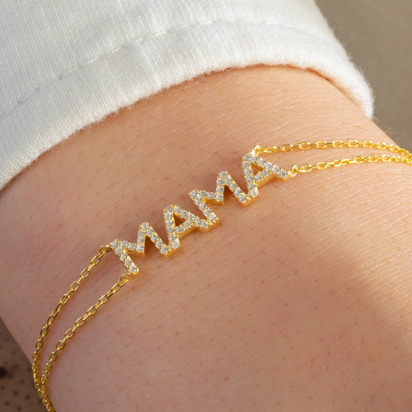 Diamond Name Bracelet / 14k Personalized Diamond Name Bracelet / Personalized Diamond Letter Bracelet / MAMA Bracelet / Mother's Day Gift