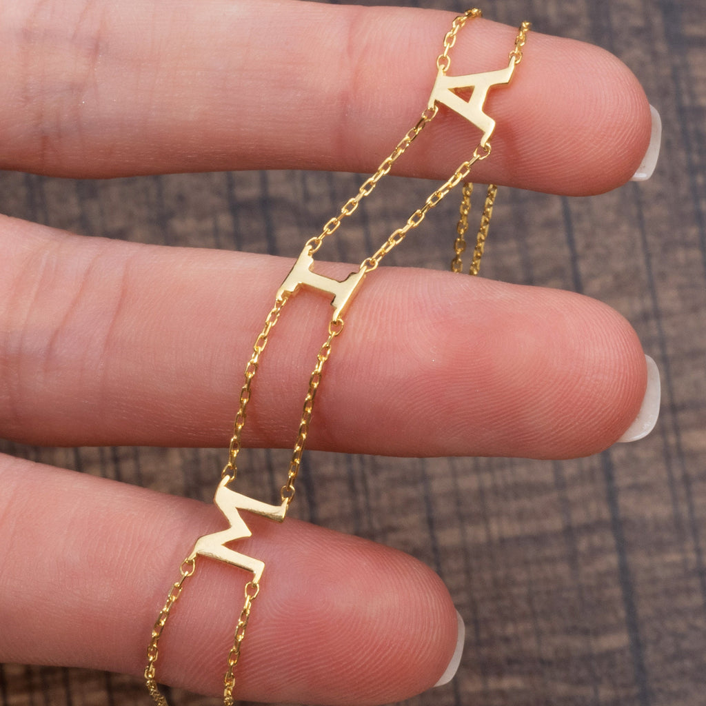 14k Gold Name Bracelet / Initial Bracelet / Personalized Initial Bracelet / Birthday Gift / Diamond Gift Ideas