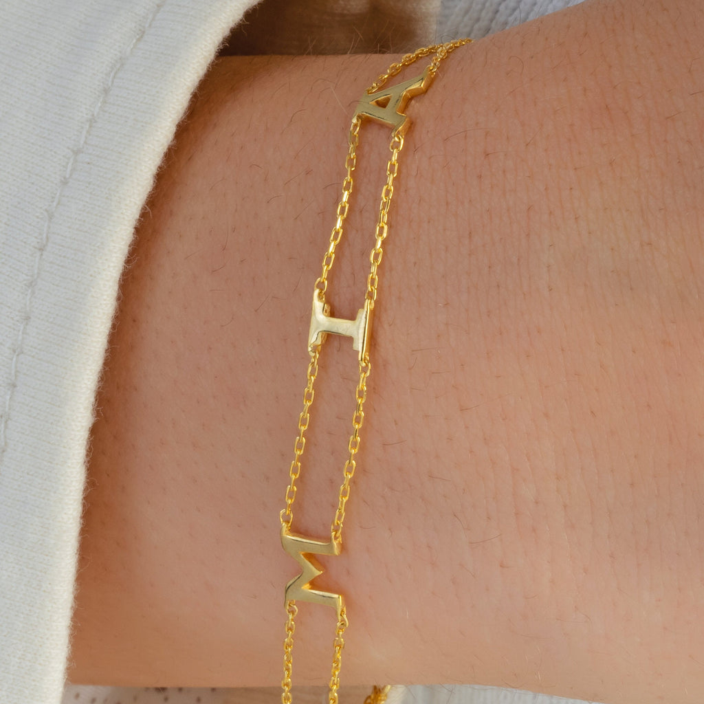 14k Gold Name Bracelet / Initial Bracelet / Personalized Initial Bracelet / Birthday Gift / Diamond Gift Ideas
