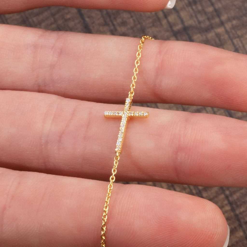Diamond Sideways Cross Bracelet