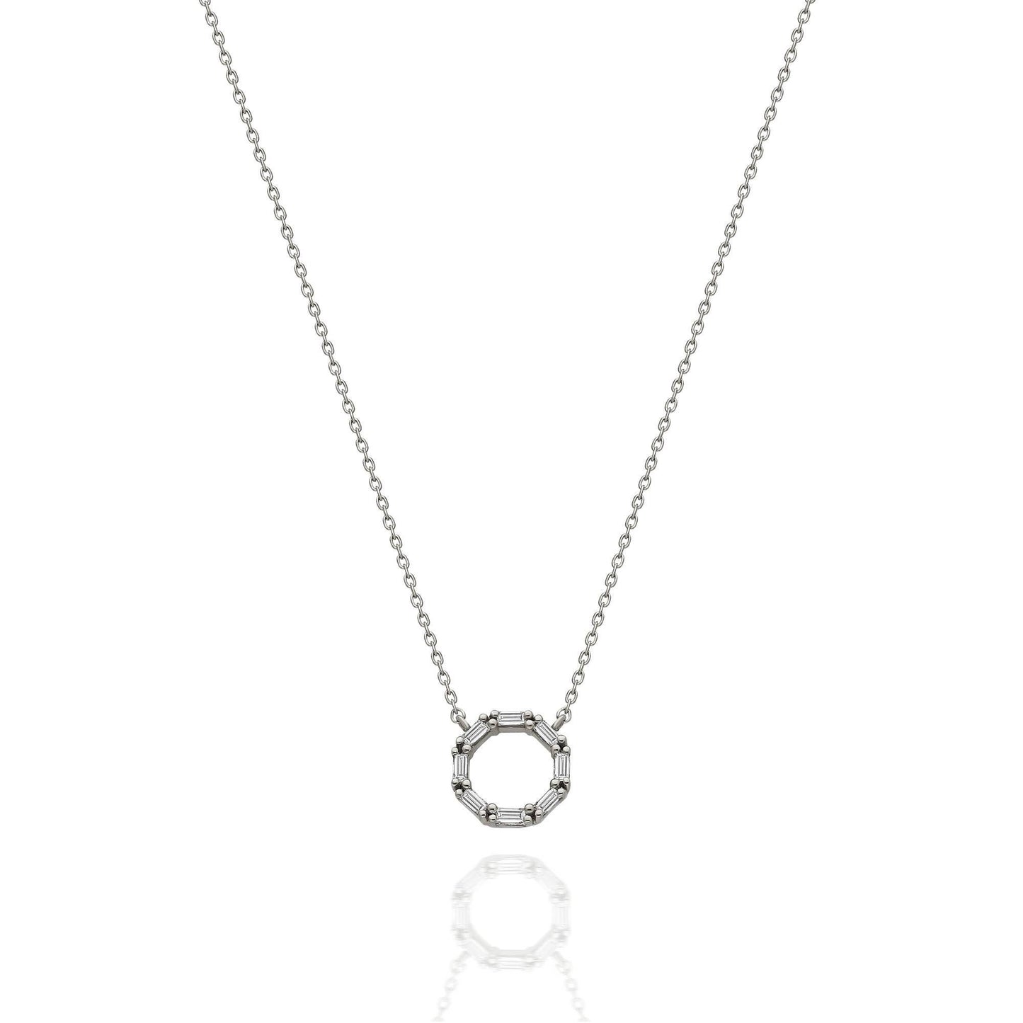 Diamond Circle Necklace / 14k Gold Baguette Diamond Disc Necklace / Dainty Diamond Necklace / Fancy Diamond Necklace / Holiday Gift