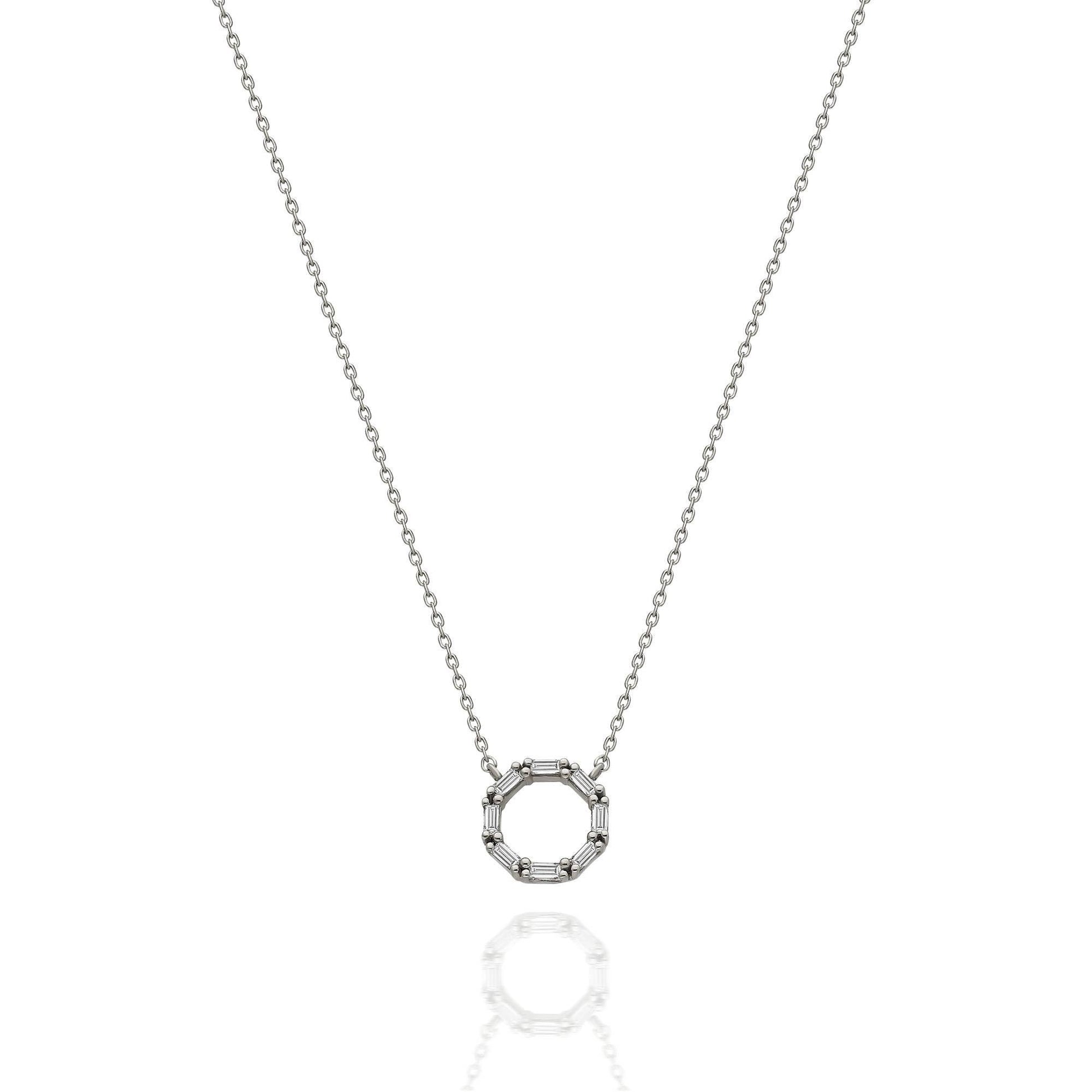 Diamond Circle Necklace / 14k Gold Baguette Diamond Disc Necklace / Dainty Diamond Necklace / Fancy Diamond Necklace / Holiday Gift
