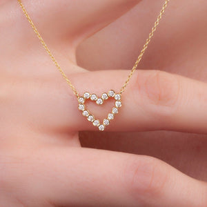 Diamond Heart Necklace / 14k Gold Heart Necklace / Dainty Heart Necklace / Minimalistic Heart Necklace / Bridal Gift