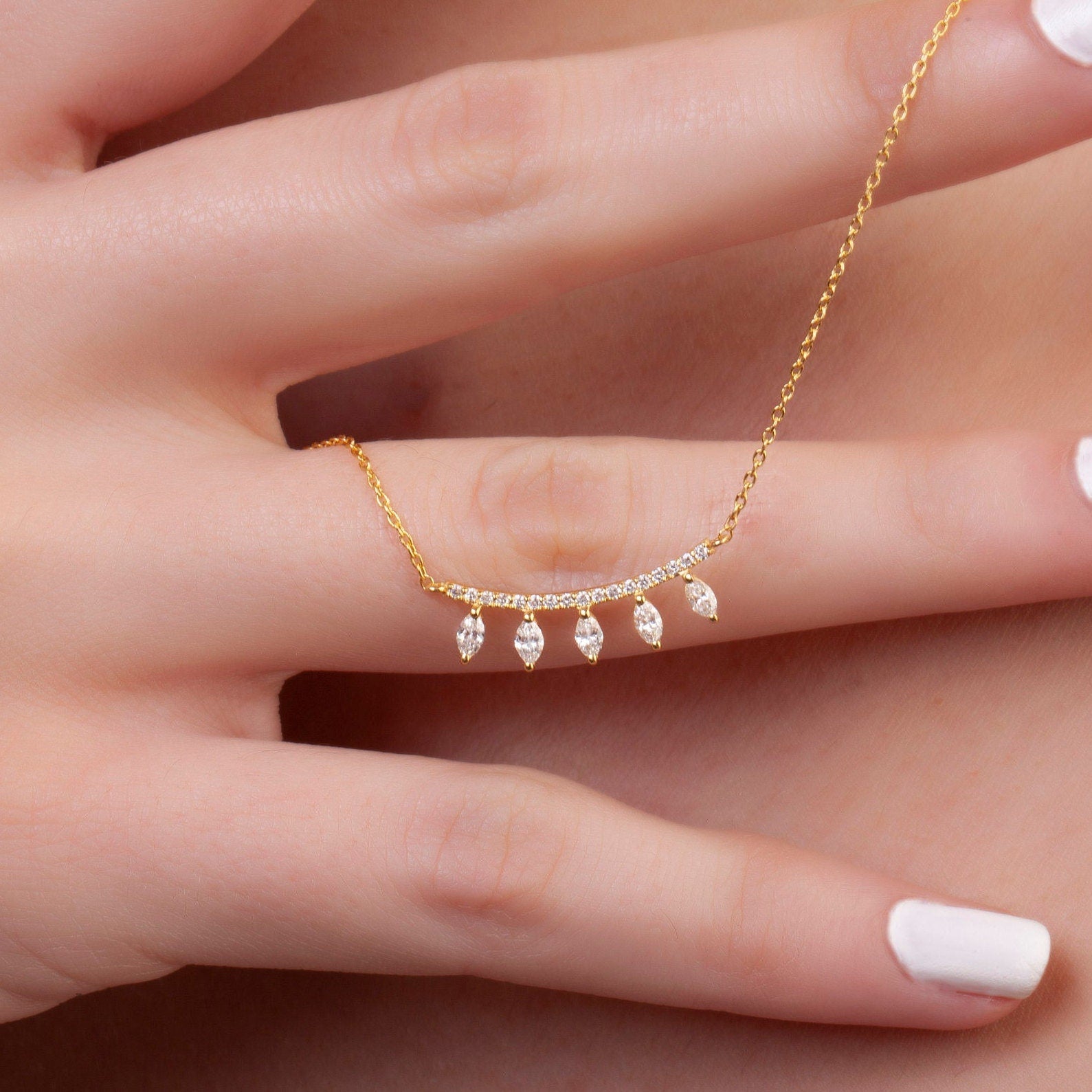 Diamond Curved Bar Necklace
