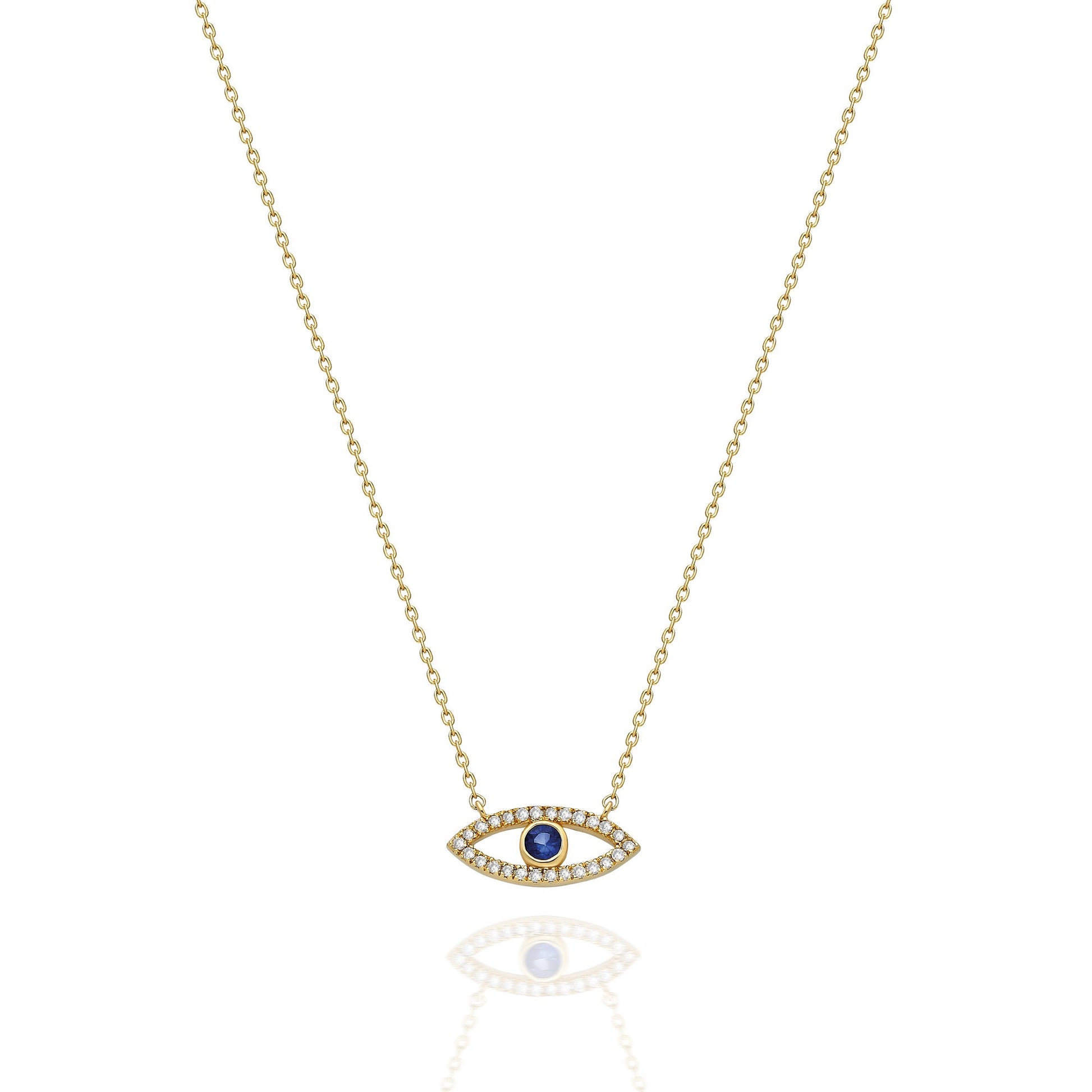 Diamond Evil Eye Necklace / 14k Gold Diamond and Gemstone Evil Eye Protection Necklace / Dainty Evil Eye Necklace