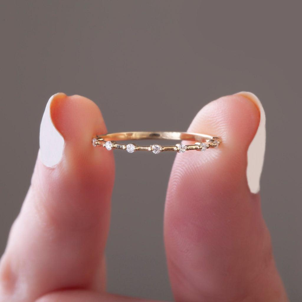 Diamond Stacking Ring / 14k Gold Round Diamond Wedding Band / Diamond Stacking Ring / Diamond Anniversary Gift / Diamond Birthday Gift