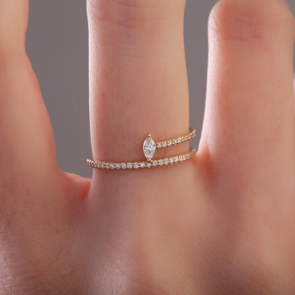 Marquise Diamond Spiral Stacking Ring / 14k Gold Spiral Diamond Ring / Anniversary Ring / Wedding Band / Stacking Ring / Birthday Gift