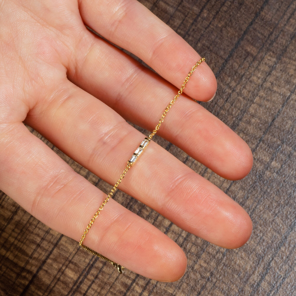 Diamond Bar Bracelet / 14k Gold and Baguette Diamond Bar Bracelet / Dainty Diamond Bracelet / Holiday Gift