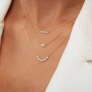 Diamond Curved Bar Necklace / 14k Gold Bezel Set Diamond Necklace / Dainty Diamond Necklace / Curved Bar Necklace