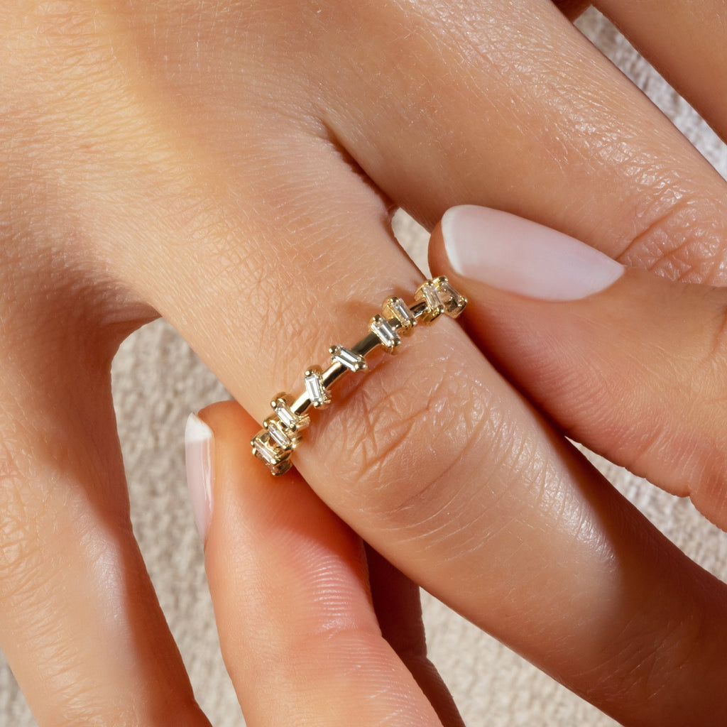 Baguette Diamond Stacking Ring, 14k Solid Gold Wedding Band, Minimalist Engagement, Dainty Ring, Bridal Ring, Anniversary Birthday Gift