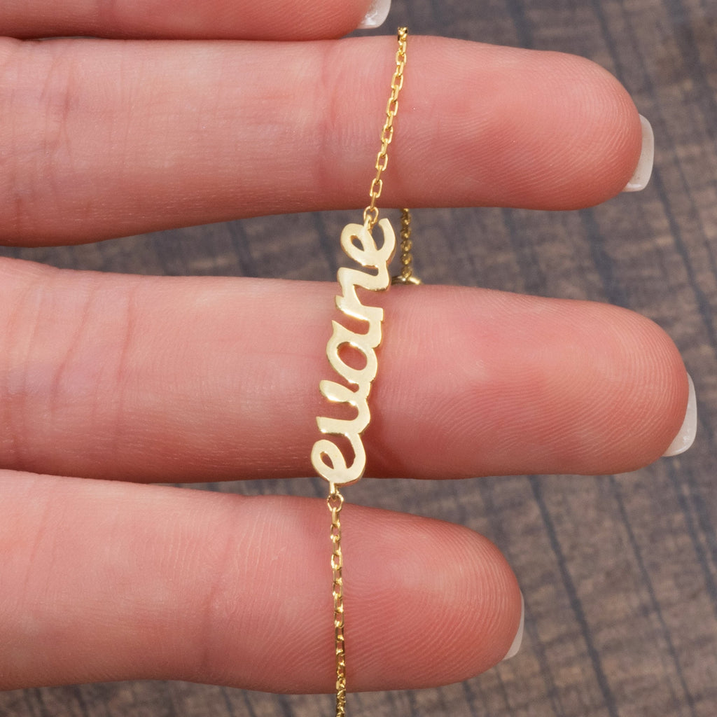 14k Gold Name Bracelet / Personalized Initial Bracelet / Birthday Gift / Diamond Gift Ideas