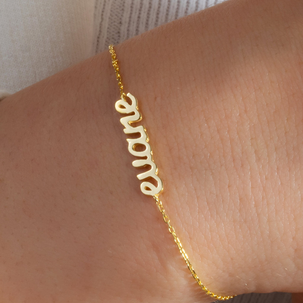 14k Gold Name Bracelet / Personalized Initial Bracelet / Birthday Gift / Diamond Gift Ideas