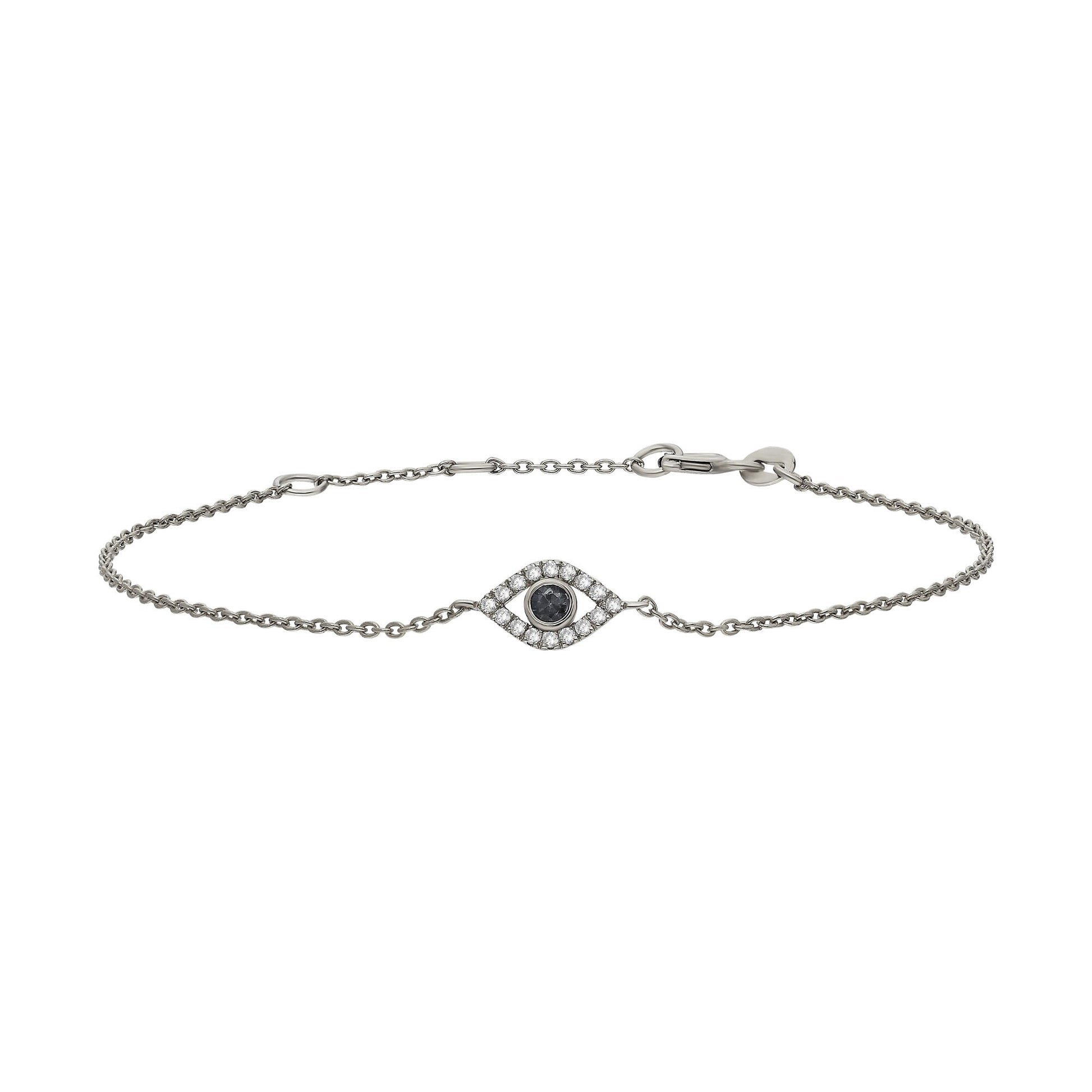 Sapphire Evil Eye Diamond Bracelet / 14k Sapphire and Diamond Evil Eye Protection Bracelet / Graduation Gift / Birthday Gift