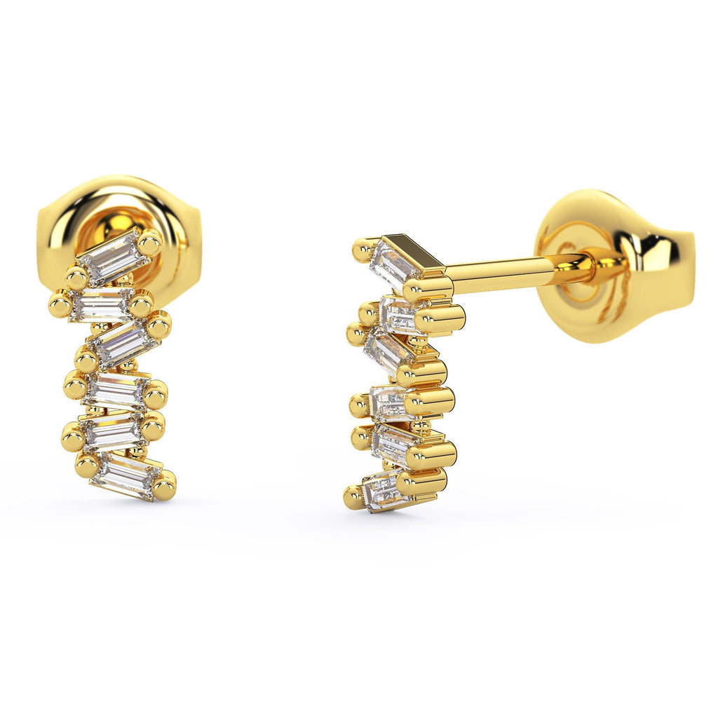 Baguette Diamond Studs / 14k Gold Diamond Tilted Bar Stud Earrings/ Diamond Bar Studs / Diamond Anniversary Gift / Birthday Gift