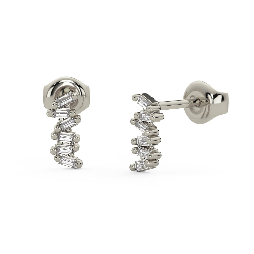 Baguette Diamond Studs / 14k Gold Diamond Tilted Bar Stud Earrings/ Diamond Bar Studs / Diamond Anniversary Gift / Birthday Gift