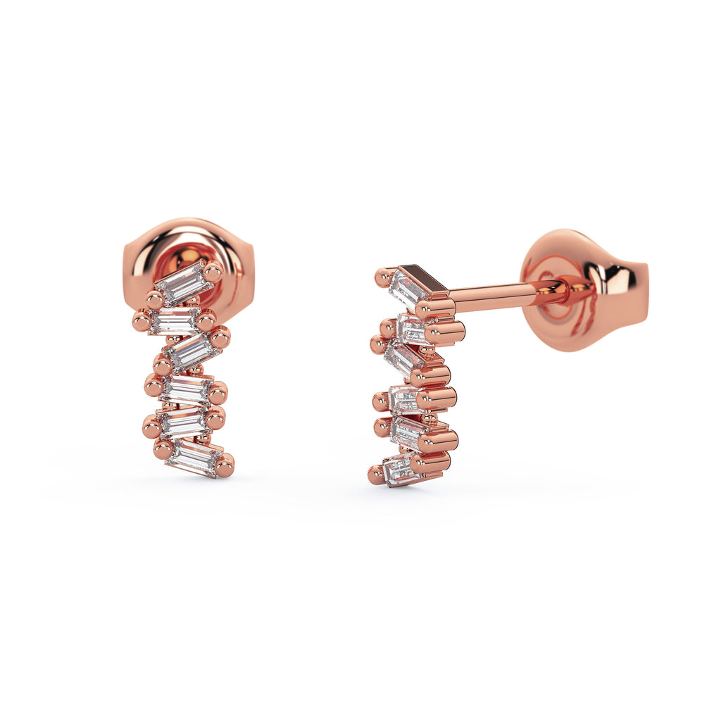 Baguette Diamond Studs / 14k Gold Diamond Tilted Bar Stud Earrings/ Diamond Bar Studs / Diamond Anniversary Gift / Birthday Gift