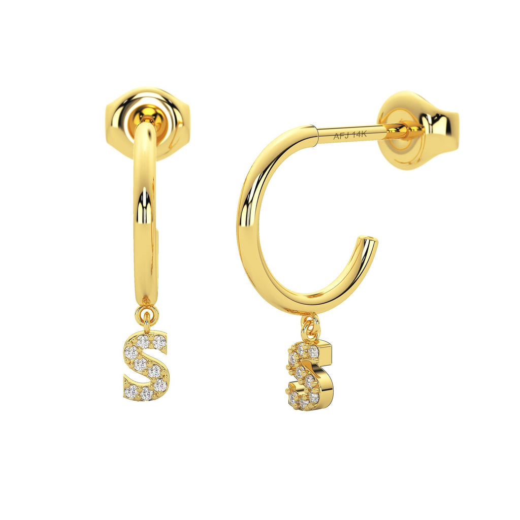 Diamond Hoop Earrings / 14k Dangling Diamond Hoop Earrings / Anniversary Gift / Birthday Gift / Graduation Gift / Bridal Gift / Wedding Gift