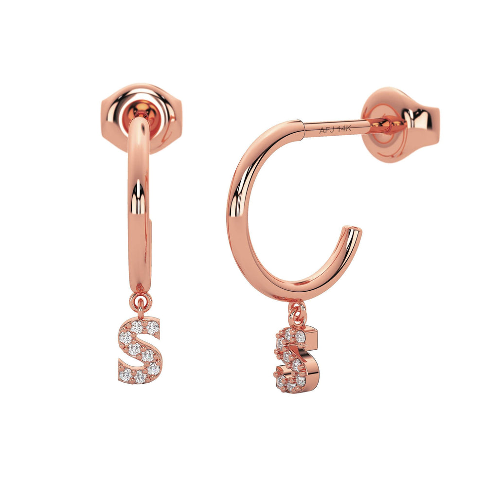 Diamond Hoop Earrings / 14k Dangling Diamond Hoop Earrings / Anniversary Gift / Birthday Gift / Graduation Gift / Bridal Gift / Wedding Gift