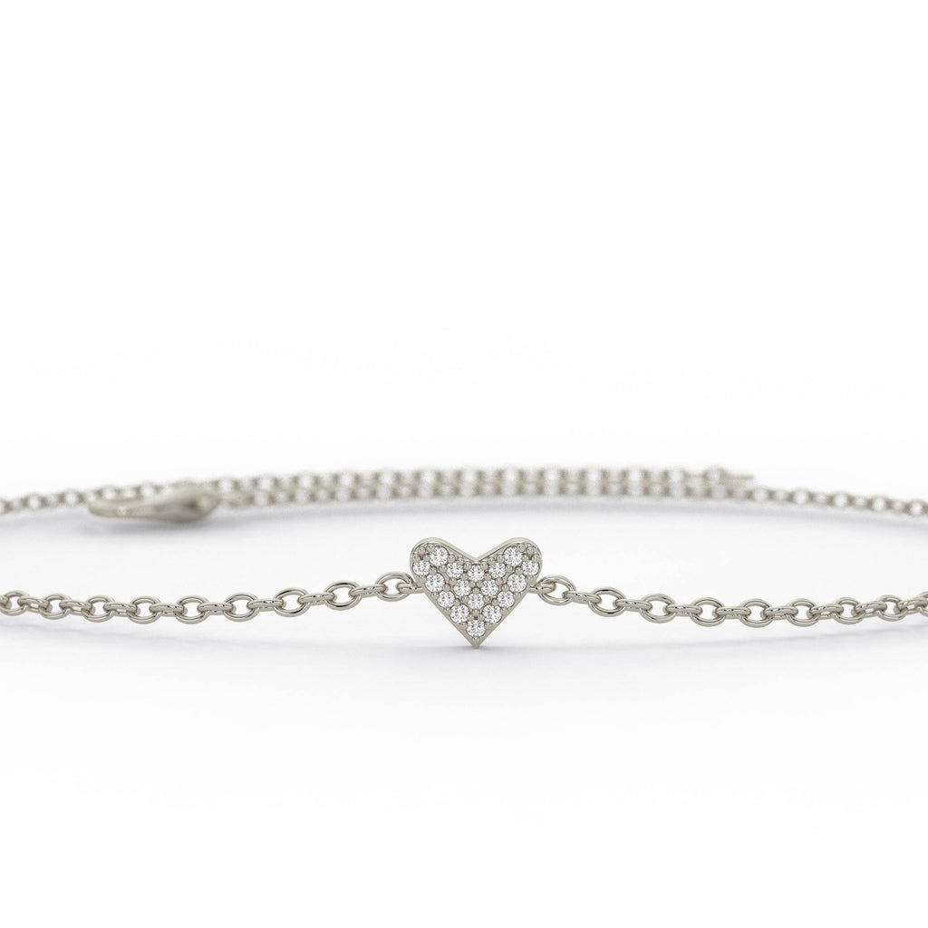 Diamond Heart Bracelet / 14k Diamond Heart Bracelet / Dainty Heart Bracelet / Holiday Gift