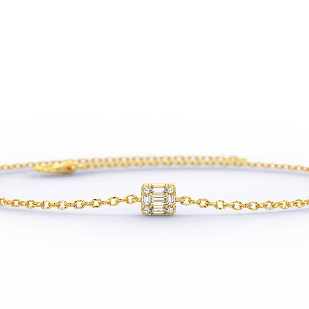 Baguette Diamond Bracelet / 14k Gold Invisible Baguette Setting Bracelet / Diamond Square Bracelet / Graduation Gift / Anniversary Gift /