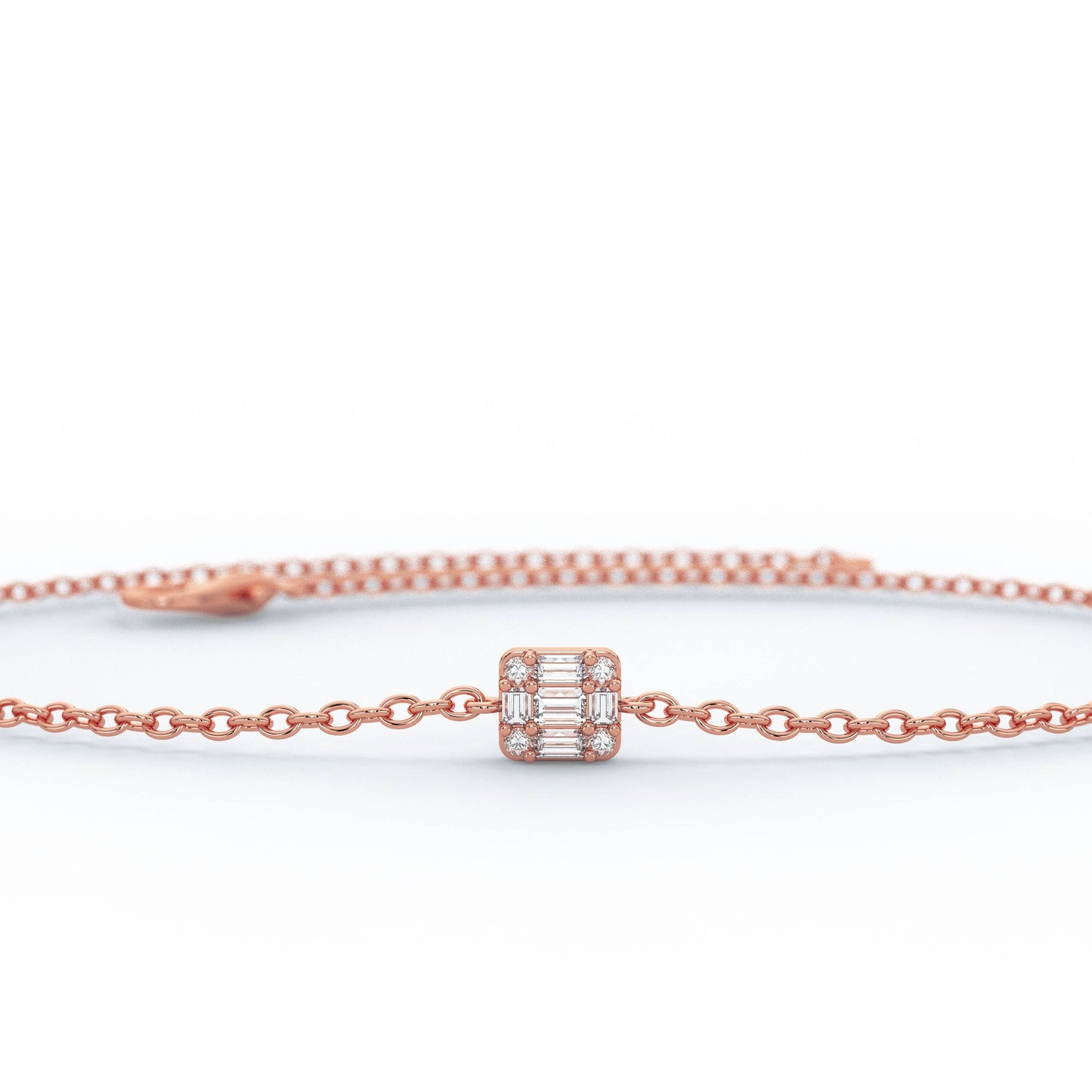 Baguette Diamond Bracelet / 14k Gold Invisible Baguette Setting Bracelet / Diamond Square Bracelet / Graduation Gift / Anniversary Gift /