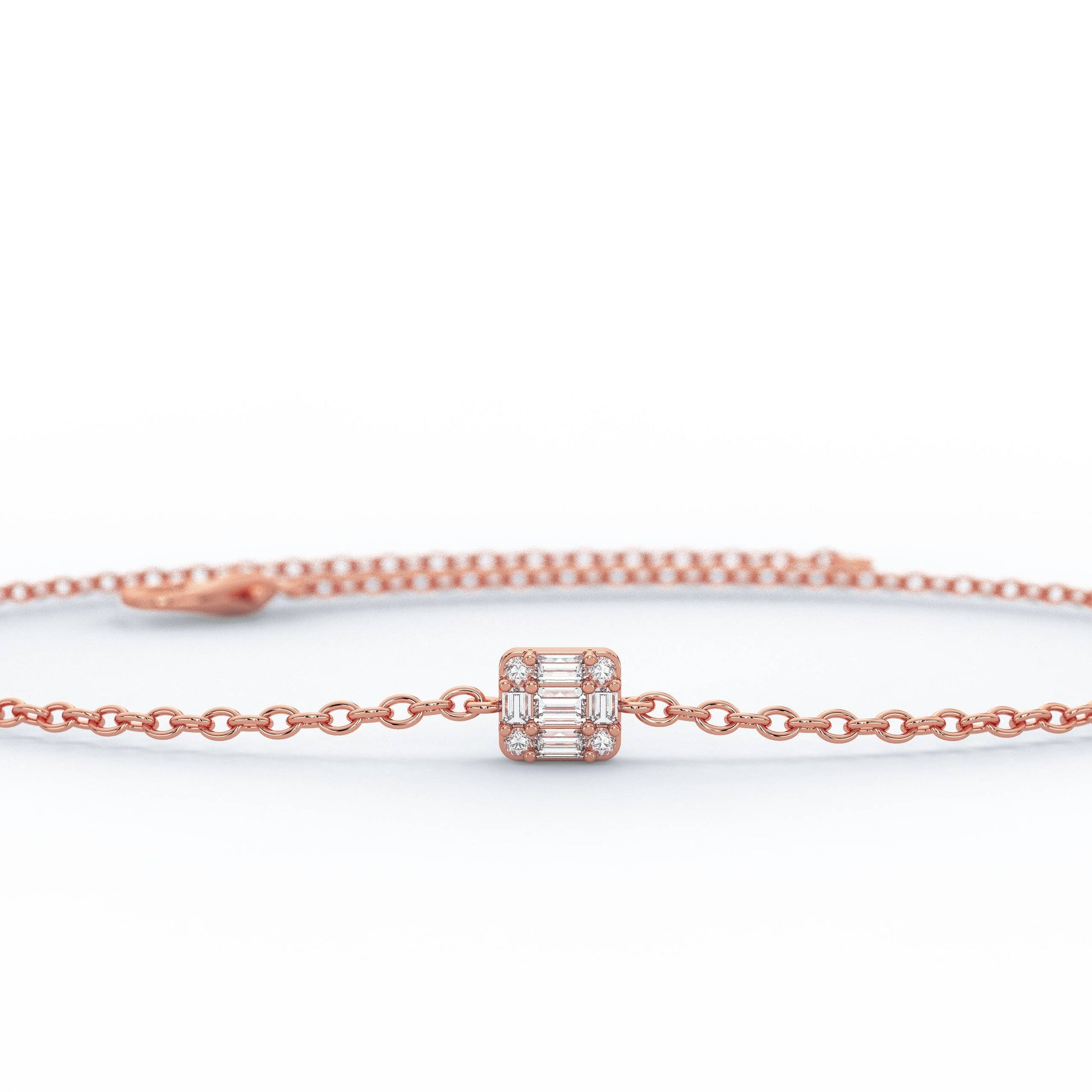 Baguette Diamond Bracelet / 14k Gold Invisible Baguette Setting Bracelet / Diamond Square Bracelet / Graduation Gift / Anniversary Gift /