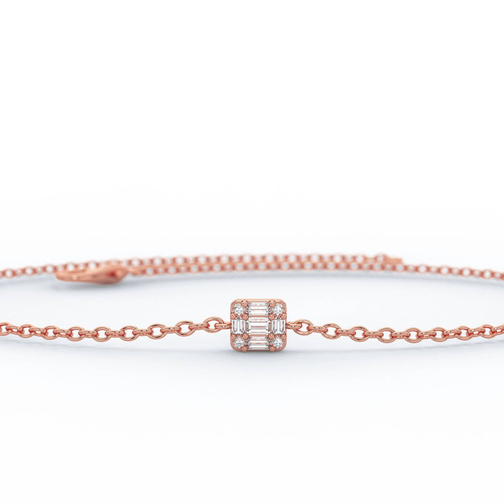 Baguette Diamond Bracelet / 14k Gold Invisible Baguette Setting Bracelet / Diamond Square Bracelet / Graduation Gift / Anniversary Gift /
