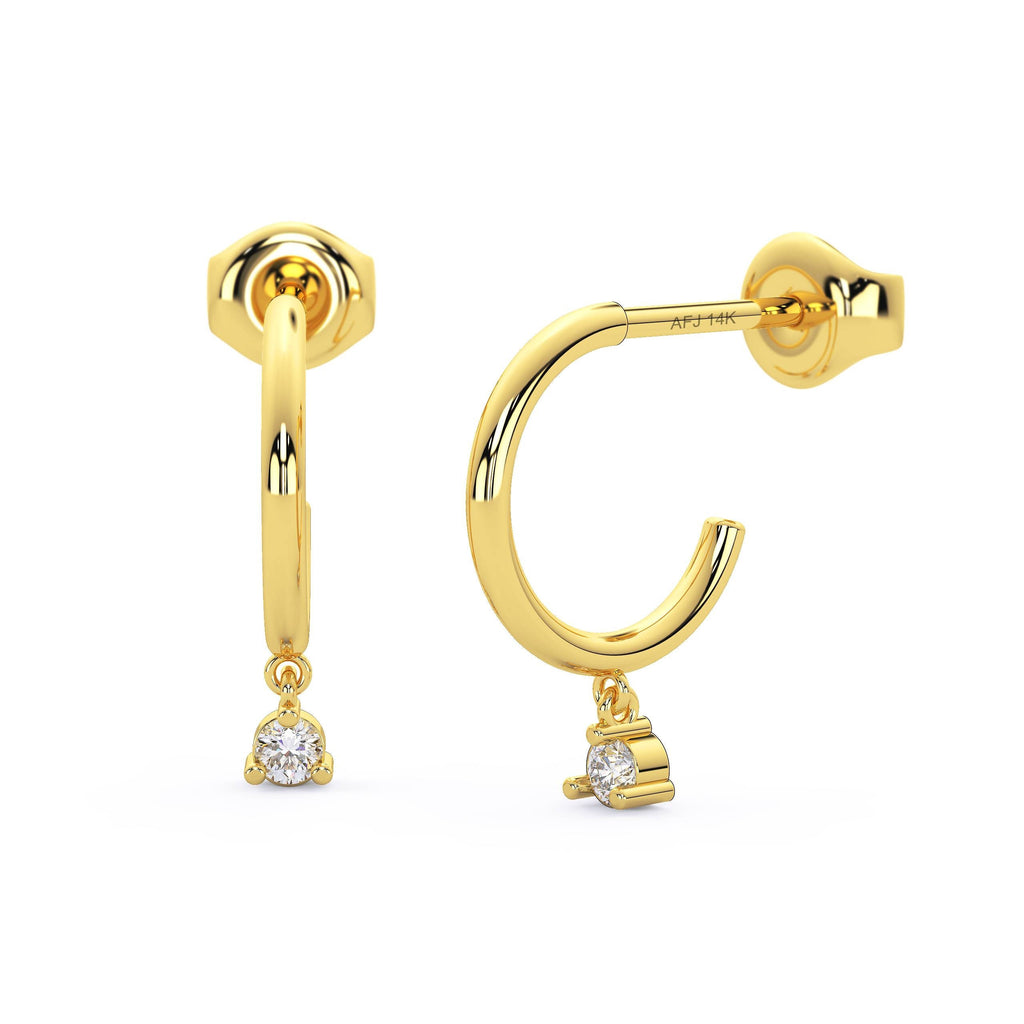 Dangling Hoop Earrings / 14k Gold Dangling Diamond Hoop Earrings / Diamond Huggies / Birthday Gift