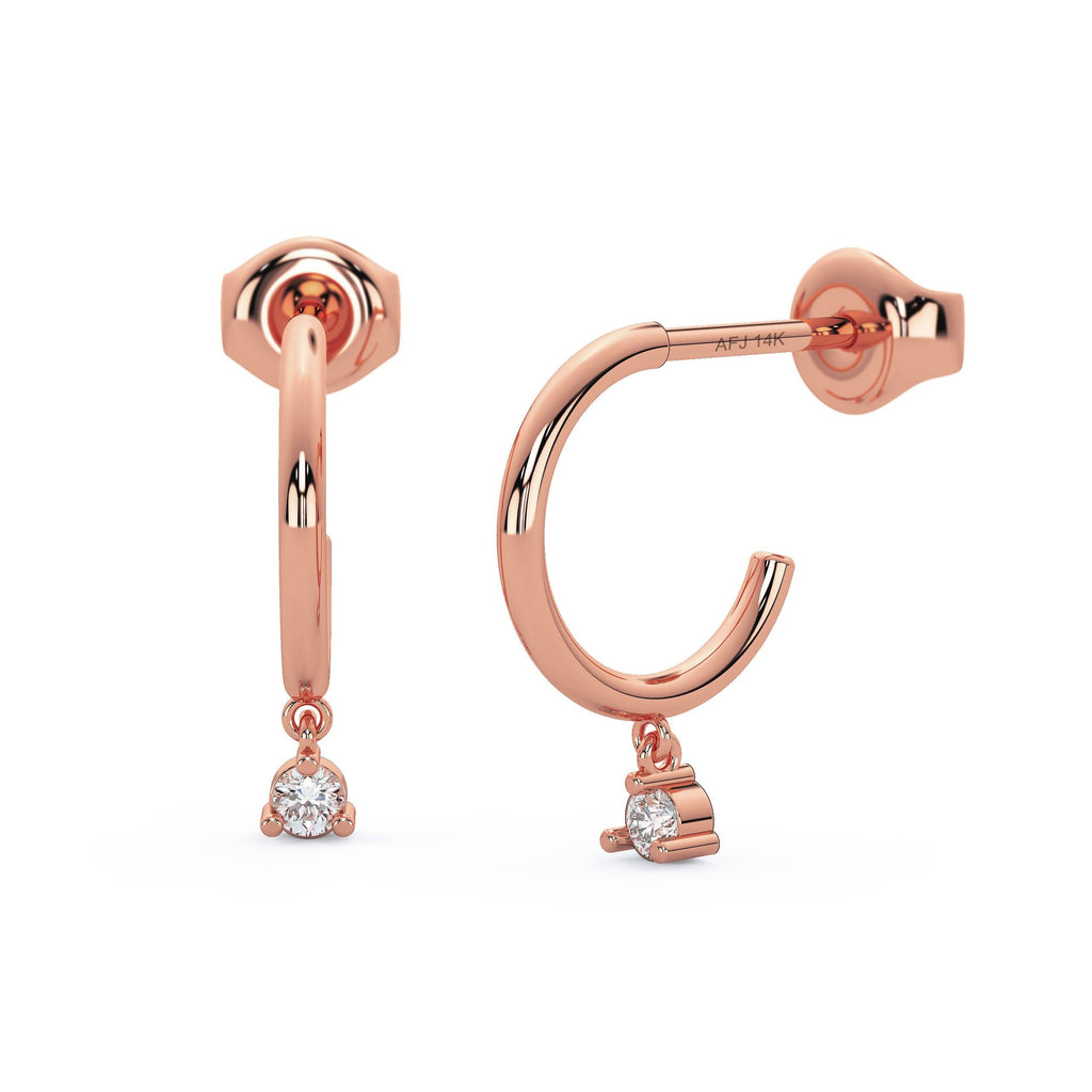 Dangling Hoop Earrings / 14k Gold Dangling Diamond Hoop Earrings / Diamond Huggies / Birthday Gift