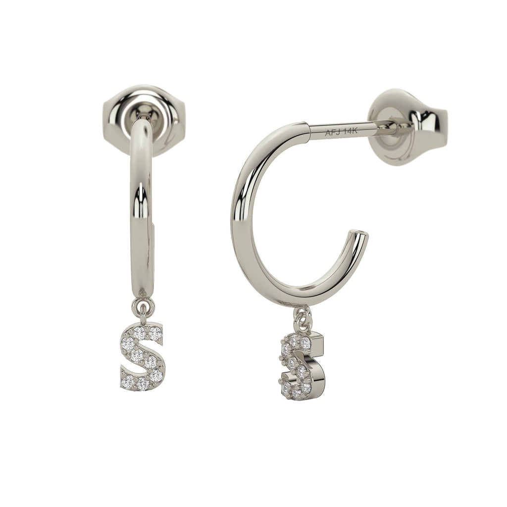 Diamond Hoop Earrings / 14k Dangling Diamond Hoop Earrings / Anniversary Gift / Birthday Gift / Graduation Gift / Bridal Gift / Wedding Gift