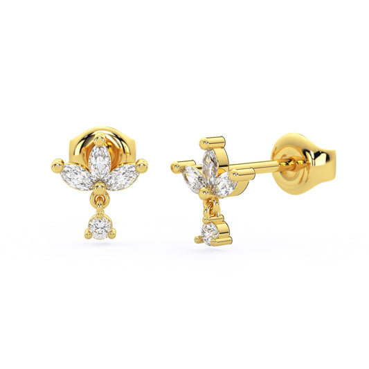 Diamond Dangling Lotus Earrings / Dangling Diamond Earrings / Diamond Holiday Gift Ideas