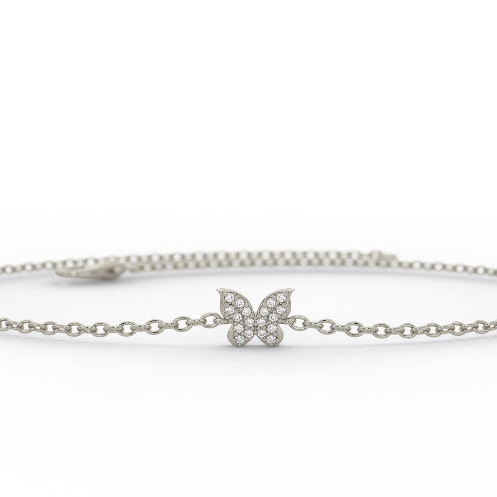Diamond Butterfly Chain Bracelet / 14k Diamond Pave Butterfly Chain Bracelet / Pave Diamond Charm Bracelet / Graduation Gift / Birthday Gift
